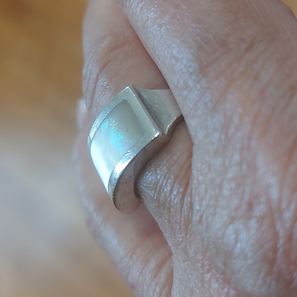 Sterling Silver 925 MOTHER Of Pearl Vintage Ring Size 6.25 Band - Picture 3 of 8